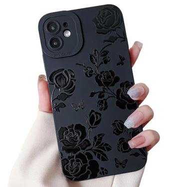 Imagem de Finyosee Capa compatível com iPhone 12 Mini de 5,4 polegadas, linda flor de borboleta floral legal preto sólido, capa de telefone feminina fina de silicone macio fina capa protetora à prova de choque