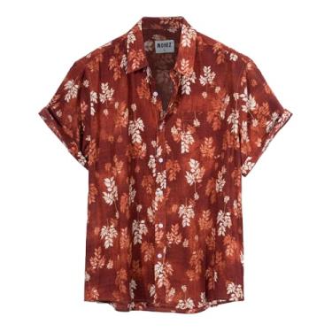 Imagem de MOHEZ Camisa masculina casual havaiana bolso frontal verão floral camisa manga curta camisa de praia tropical abotoada, Vermelho 02, 3G
