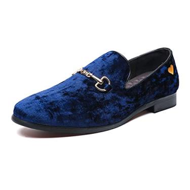 Imagem de FLQL Sapato masculino luxuoso veludo penny loafers bordado camurça vestido loafers diário sapatos para festa casamento formatura tamanho 7-13, Azul - 2, 11.5