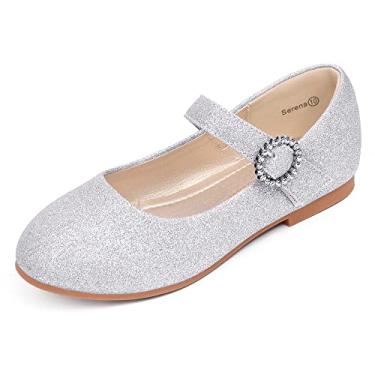 Imagem de PANDANINJIA Sarena sapato social feminino strass florista bailarina sapatilhas de balé Mary Jane festa de casamento sapatos escolares para crianças pequenas crianças grandes, Glitter prateado, 8
