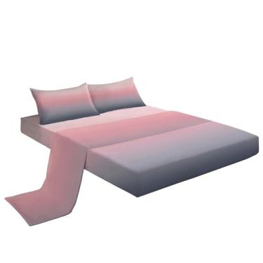 Imagem de Eojctoy Jogo de lençol ultramacio, 4 peças, lençol de cama e fronhas com tema de cor gradiente, fácil de cuidar com lençol casal de 40,6 cm, confortável e respirável para casa