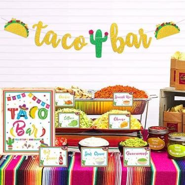 Imagem de Taco Bar Decoration Kit - Banner Sign Tents Garland for Fiesta Mexican Cinco De Mayo Themed Party Bachelorette Bridal Shower, Baby Shower, Housewarming