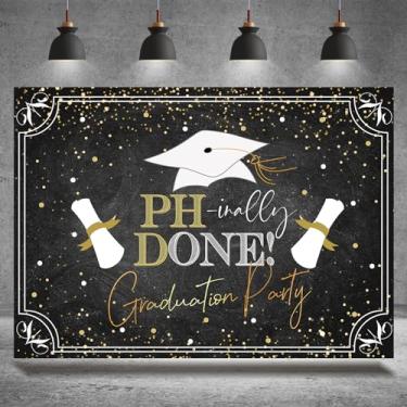 Imagem de Rsuuinu PHD Pano de fundo de graduação Phinally Done para festa de formatura 2,1 x 1,5 m Parabéns Grad 2024 graduação celebração festa decoração suprimentos favores banner foto cabine adereços estúdio
