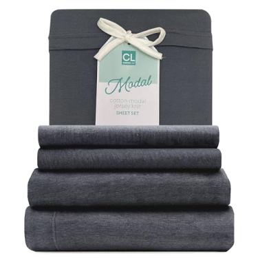 Imagem de Comfort Lab Conjunto de lençóis de malha de jérsei modal, peça de cama, camiseta de algodão modal respirável e refrescante - Inclui lençóis de cima e com elástico, 2 fronhas Queen Jersey Modal, carvão