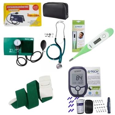 Imagem de Kit Enfermagem + Aparelho Medidor Glicose VITA Completo Premium (VERDE)