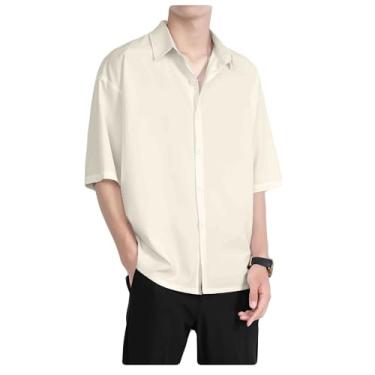Imagem de Dressnu Camisa masculina de manga curta blusa de seda gelo de verão, Damasco, 7X-Large