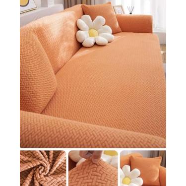 Imagem de Stretch Sofa Slipcovers Couch Covers Para Almofada Sofá Pet Friendly Non Slip Sofa Cover Washable Furniture Protector Com Fundo Elástico (Adequado para 90-118 inch,Laranja)