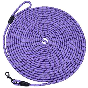 Imagem de Coleira longa para cães para treinamento, corda de nylon refletiva de 4,5 m com gancho giratório - guia de agilidade para cães grandes e pequenos médios fora de caminhada - roxo