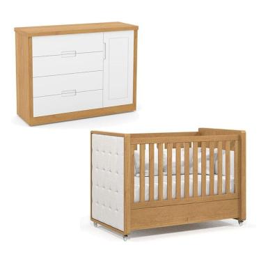 Imagem de Berço Americano com Capitonê New Boucle e Cômoda Infantil Tutto New Freijó - Matic
