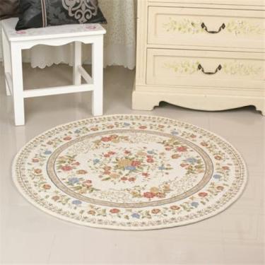 Imagem de Tapetes pastorais para sala de estar jacquard cadeira redonda área flor quarto redondo tapete casa capacho, 5,160x160cm