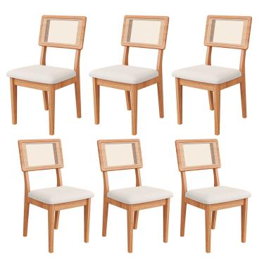 Imagem de Kit 6 Cadeiras com Assento Estofado Encosto em Tela 100% MDF Freijó Bege Rústico Dalla Costa