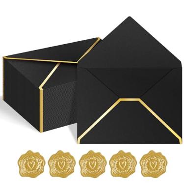Imagem de AVERZELLA Pacote com 60 envelopes A7, 12 x 17 cm, dourado e preto, 250 g de espessura, cartolina perolada, envelopes A7 para convites com borda dourada, envelope A6 de 10 x 15 cm para cartões de chá