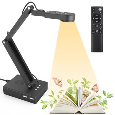 Imagem de Kitchbai Câmera de documentos para sala de aula, câmera USB 12MP 9x zoom, imagem em movimento, microfone e alto-falante, espelhamento, luz LED, hub USB 2.0, preto, à prova d'água não resistente