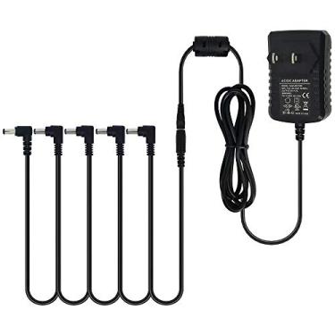 Imagem de Pigtone Adaptador de fonte de alimentação de pedal 9V DC 1A 1000ma ponta negativa 5 vias cabos de corrente margarida para pedais de efeito de guitarra