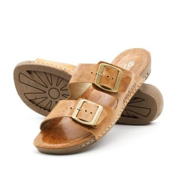 Imagem de Sandália Flatform Goa Em Couro Crush Caramelo - 14260Cc - Andacco