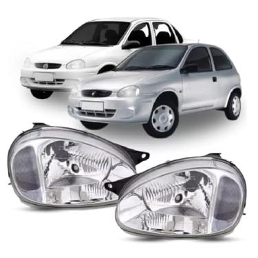 Imagem de Farol Corsa Sedan Hatch Wagon Pick up 1994 1995 1996 1997 1998 1999 Cromado Lente Lisa - UNIDADE Lado:ESQUERDO (Motorista)
