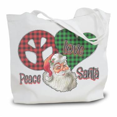 Imagem de Nuckxy Sacola de lona Groovy para mulheres, sacolas de compras reutilizáveis estéticas, bolsa de ombro grande, presente para mulheres, Peace Love Santa, One Size