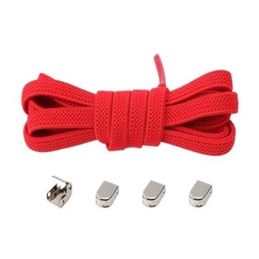 Imagem de No Tie Shoelaces Metal Buckles Elastic For Sneakers One Size Fits All Adult Kids Laces Lazy Sport Rubber Shoestrings(Red)