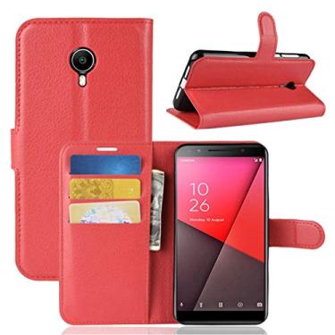 Imagem de Capa Vodafone Smart N9 Lite, capa carteira flip de couro PU premium com compartimento para cartão, suporte e fecho magnético [capa interior à prova de choque de TPU] Compatível com Vodafone Smart N9