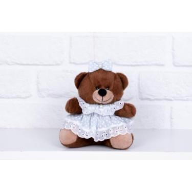 Imagem de URSO DE PELUCIA TEDDE 12 CM - VESTIDO BABY POÁ (PELUCIA MARROM - POÁ CINZA)
