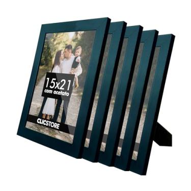 Imagem de Kit 5 Porta Retrato 15x21 A5 Acetato Fotos Moldura Aparador Decoração Quadro (Preto)
