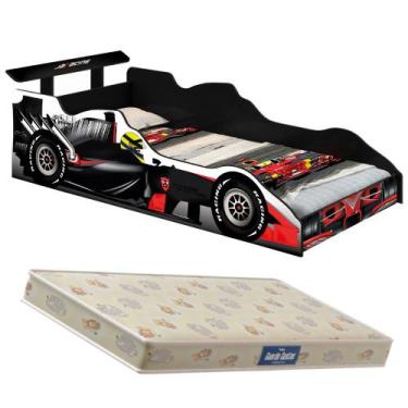 Imagem de Cama Carro Infantil Formula 1 Preto com Colchão juvenil 100% MDF Quart