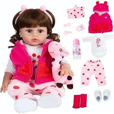 Imagem de Brinquedo Boneca Bebê Reborn Girafinha Silicone Menina  Pode Tomar Ban
