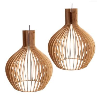 Imagem de kit 2 Pendentes De Madeira 29 x 34 cm Para Sala De Estar Decoração Rús