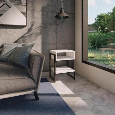 Imagem de Mesa Lateral Estilo Industrial, em AÇO/MDF - Lenna Decor, branco 