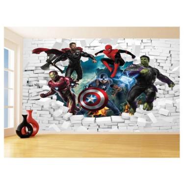 Imagem de Papel De Parede 3D Vingadores Entrando Quarto 3,5M Nhma116 - Você Deco