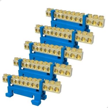 Imagem de Kit 5 Barramento Borneira Neutro 12 Vias Azul 1,5-16mm² - Enerbras