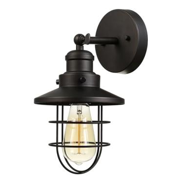 Imagem de GLOBE Arandela elétrica 59123 de 1 luz, bronze escuro, persiana de gaiola removível, iluminação de parede, lâmpada de parede regulável, luzes de parede para quarto, arandelas de cozinha, iluminação de