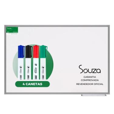 Imagem de Quadro Lousa Branco Moldura Alumínio 100x70cm + 4 Canetas - SOUZA & CI