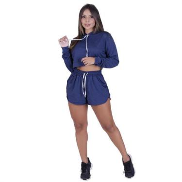 Imagem de Conjunto esportivo feminino short bolso e croped manga longa capuz orb