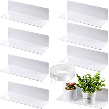 Imagem de Jetec 8 prateleiras flutuantes de acrílico, prateleira suspensa de acrílico de 30 cm com fita nano dupla face de 5 metros para quarto, sala de jogos, sala de estar, banheiro, escritório (branca)