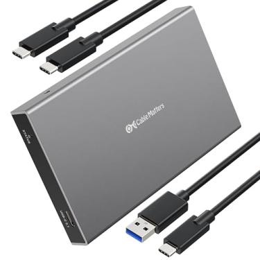 Imagem de Cable Matters Gabinete de disco rígido USB C de 10 Gbps geração 2 de alumínio premium para SSD/HDD de 2,5 polegadas com cabos USB-C e USB-A - Thunderbolt 4/USB4/Thunderbolt 3 portas compatível com MacBook Pro, MacBook Air
