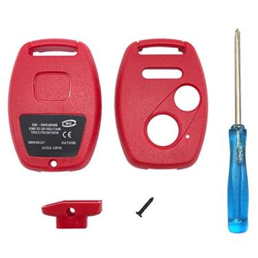 Imagem de Capa de chave de entrada sem chave de substituição sem necessidade de corte, serve para Honda Accord Civic Hybrid EX 2003-2012 CR-V Pilot EX SE 2005-2006 Pilot 2009-2015 Element Key Fob Shell (Vermelho 2+1)