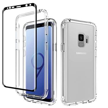 Imagem de Tothedu Capa de celular para Galaxy S9, capa para Samsung S9 SM-G960U com protetor de tela de vidro temperado, capa protetora completa transparente de policarbonato rígido TPU para Samsung Galaxy S9