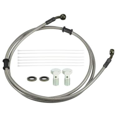 Imagem de uxcell 1 conjunto de mangueiras de linha de embreagem ou freio hidráulico de motocicleta de 1,9 m universal para motocicleta, motocicleta, quadriciclo, scooter com parafusos