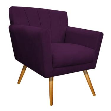 Imagem de Poltrona Decorativa Laura Pés Palito Mel Suede Roxo - Amarena Móveis