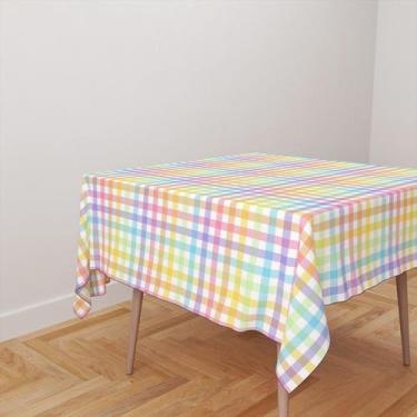 Imagem de Toalha De Mesa Quadrada 4 Lugares Tecido Oxford Xadrez Quadriculado Pa