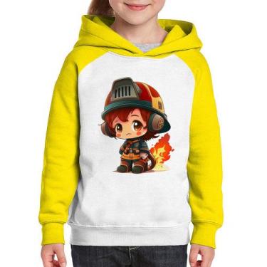 Imagem de Moletom Infantil Bombeiro Mirim - Foca na Moda, Branco, Amarelo, 10
