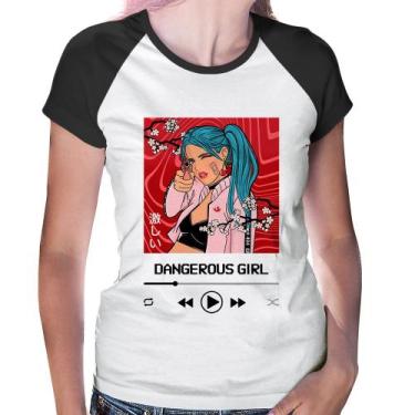 Imagem de Baby Look Raglan Dangerous Girl - Foca na Moda, Branco, Preto, M