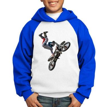 Imagem de Moletom Infantil Motocross Freestyle Trick - Foca na Moda, Branco, Azu