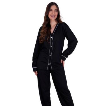 Imagem de Pijama de Inverno Americano com Botões para Amamentação Manga Longa e 