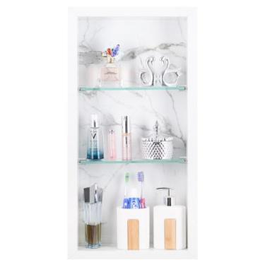 Imagem de Nicho Para Banheiro Em Porcelanato Polido Com Prateleira De Vidro  (Gi