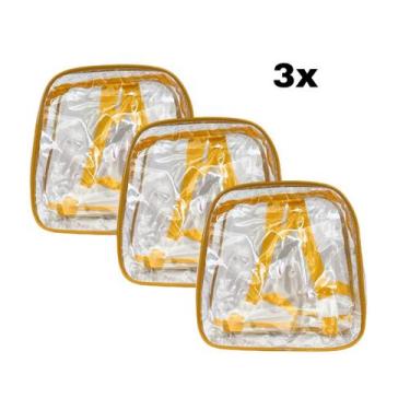 Imagem de KIT COM 3 MINI mochila AMARELA infantil transparente cristal escola vi