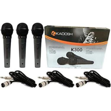 Imagem de Microfone c/ fio Kadosh Kds-300 Kit C/ 3 Pç Dinâmico c/ Cabo