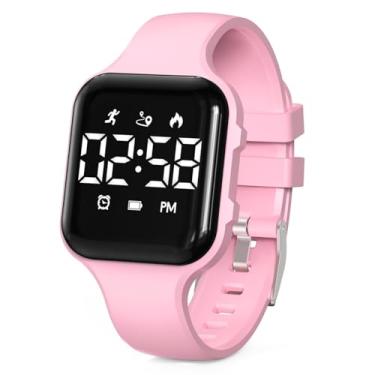 Imagem de Relógio digital de LED infantil, com contador de passos, à prova d'água, relógio de pulso esportivo, calendário, despertador para crianças, meninos, meninas e adolescentes, rosa