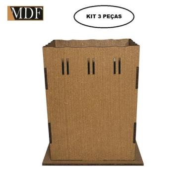 Imagem de Kit 3 Cachepot Borda Ondulada Passa Fita G 12x12x15 Laser Mdf Madeira 